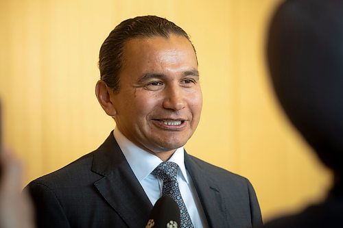 MIKE DEAL / WINNIPEG FREE PRESS
NDP leader, Wab Kinew, speaks to the media after presenting a keynote to the business community and sit down for a fireside chat with Manitoba Chambers of Commerce President and CEO Chuck Davidson at the RBC Convention Centre Tuesday morning.
See Gabby Piche story
230919 - Tuesday, September 19, 2023.