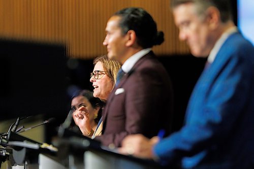 MIKE DEAL / WINNIPEG FREE PRESS
Leaders of the three main provincial parties, PC&#x2019;s Heather Stefanson, NDP&#x2019;s Web Kinew, and Liberal&#x2019;s Dougald Lamont, take part in a debate hosted by the Winnipeg Chamber of Commerce at the RBC Convention Centre Wednesday afternoon.
230920 - Wednesday, September 20, 2023.