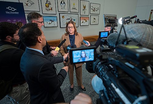 MIKE DEAL / WINNIPEG FREE PRESS
PC&#x2019;s Heather Stefanson is interviewed by the media after the debate.
Leaders of the three main provincial parties, PC&#x2019;s Heather Stefanson, NDP&#x2019;s Web Kinew, and Liberal&#x2019;s Dougald Lamont, take part in a debate hosted by the Winnipeg Chamber of Commerce at the RBC Convention Centre Wednesday afternoon.
230920 - Wednesday, September 20, 2023.