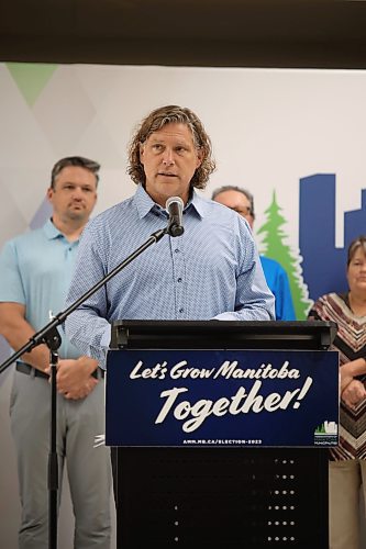 20092023
Brandon Mayor Jeff Fawcett speaks during an Association of Manitoba Municipalities press conference about provincial party election promises at the Keystone Centre on Wednesday. (Tim Smith/The Brandon Sun)