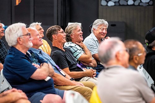 MIKAELA MACKENZIE / WINNIPEG FREE PRESS

Ex-Panther football player Clary Makinson and others laugh during a never previously seen film of the 1973 championship game where they captured the Winnipeg High School Football League title at Gordon Bell High School on Thursday, Sept. 21, 2023. For Sawatzky story.
Winnipeg Free Press 2023