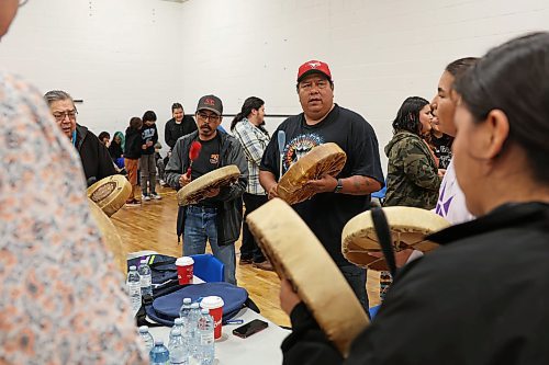 22092023
Drummers perform as Sioux Valley High School students take part in a round dance following a fall feast at the school on Friday. 
 (Tim Smith/The Brandon Sun)