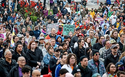 JOHN WOODS / WINNIPEG FREE PRESS
Trans rights activists and supporters gathered at the legislature and held a permit-less march down Broadway to the human rights museum in Winnipeg Sunday, September  24, 2023. 

Reporter: ?