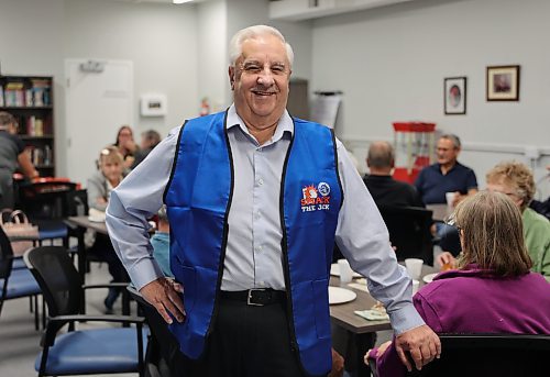 Don Kostesky, the board president of Seniors for Seniors, wears his Smack the Jack vest during training day for volunteers at Seniors for Seniors in Brandon on Monday. (Michele McDougall/The Brandon Sun)