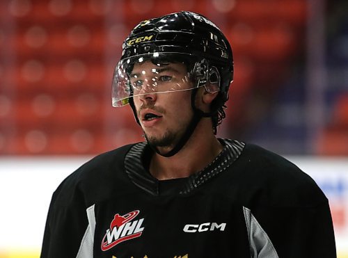 Brandon Wheat Kings defenceman Tre Fouquette, shown at practice on Monday afternoon, will battle his former club, the Prince Albert Raiders, in a home game at Westoba Place tonight. (Perry Bergson/The Brandon Sun)
Sept. 25, 2023