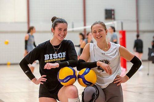 BROOK JONES / WINNIPEG FREE PRESS
University of Manitoba Bisons women's volleyball players six-foot middle Simone Crevier (left) and five-foot-nine right side hitter Keziah Hoeppner are both back on the hard court as they are recovering from injuries. Crevier is recovering from a torn labrum in both of her shoulders, whereas, Hoeppner is recovering from a torn ACL and meniscus. The volleyball duo were pictured at the Investors Group Athletic Centre on the Fort Garry Campus at the University of Manitoba in Winnipeg,Man., Tuesday, Sept. 26, 2023.