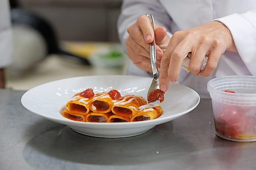 MIKE DEAL / WINNIPEG FREE PRESS
In a kitchen at the Fort Garry Hotel Tuesday afternoon while Rosanna Marziale, a Michelin-starred chef from Italy is in town for the soon to open high-end-ish eatery, Vida Cucina Italia. 
Paccheri di Gragnano ai Tre Pomodori
paccheri, San Marzano DOP tomatoes, plum tomatoes IGP, fresh cherry tomato sauces, buffalo mozzarella milk DOP, Grana Padano DOP
See Ben Sigurdson story
230829 - Tuesday, August 29, 2023.