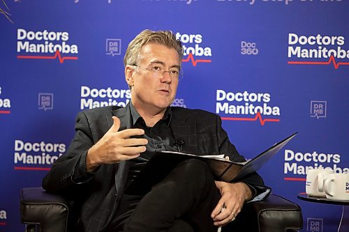 BROOK JONES / WINNIPEG FREE PRESS
Manitoba Liberal Party Leader Dougald Lamont answers questions asked by 680 CJOB's Richard Cloutier during a Leaders' Town Hall on Health Care hosted by Doctors Manitoba at the Doctors Mantoba office in Winnipeg, Man., Wednesday, Sept. 27, 2023. Manitobans head to the polls in the Manitoba Provincial Election Tuesday, Oct. 3, 2023.