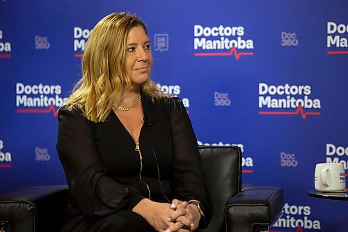 BROOK JONES / WINNIPEG FREE PRESS 
Doctors Manitoba Past President Dr. Candace Bradshaw answers questions asked by 680 CJOB's Richard Cloutier during a Leaders' Town Hall on Health Care hosted by Doctors Manitoba at the Doctors Mantoba office in Winnipeg, Man., Wednesday, Sept. 27, 2023. Cloutier moderated the town hall, while PC Party of Manitoba leader Heather Stefanson, Manitoba NDP Party leader Wab Kinew and Manitoba Liberal Party leader Dougald Lamont all participated. Manitobans head to the polls in the Manitoba Provincial Election Tuesday, Oct. 3, 2023.