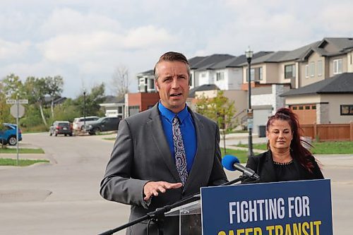 Andrew Smith, PC candidate for Lagimodière, promised the funding Thursday while speaking at Aurora Park in northern Winnipeg. (Tyler Searle / Winnipeg Free Press)