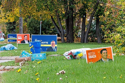 MIKE DEAL / WINNIPEG FREE PRESS
Election signs for PC&#x2019;s Richard Perchotte and NDP&#x2019;s Mitch Obach in the Selkirk riding.
See Maggie Macintosh story 
230928 - Thursday, September 28, 2023.