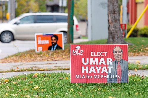 MIKE DEAL / WINNIPEG FREE PRESS
Election signs for Liberal&#x2019;s Umar Hayat and NDP&#x2019;s JD Devgan in the MicPhillips riding.
See Maggie Macintosh story 
230928 - Thursday, September 28, 2023.