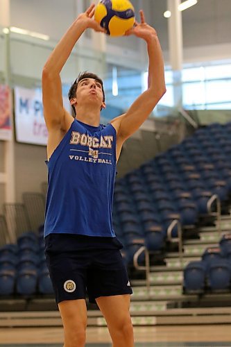 Riley Grusing is finally a full-time Bobcats men's volleyball player after redshirting for his first two years at Brandon University. Grusing chose to sit out so he could play his last year of eligibility when BU hosts nationals in 2025. (Thomas Friesen/The Brandon Sun)