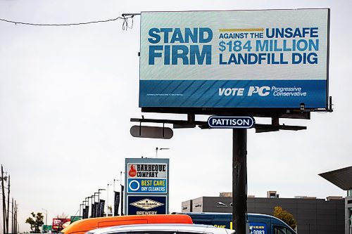 MIKAELA MACKENZIE / WINNIPEG FREE PRESS

An electric PC election sign on northbound Kenaston on Friday, Sept. 29, 2023. For &#x2014; story.
Winnipeg Free Press 2023.