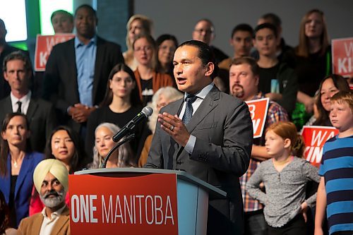 BROOK JONES / WINNIPEG FREE PRESS
Manitoba NDP Party Leader Wab Kinew speaks during A Rally for One Manitoba at Maples Collegiate in Winnipeg, Man., Sunday, Oct. 1, 2023. Hundreds of NDP supporters turned up at the rally. Manitobans head to the polls in the Manitoba Provincial Election Tuesday, Oct. 3, 2023.