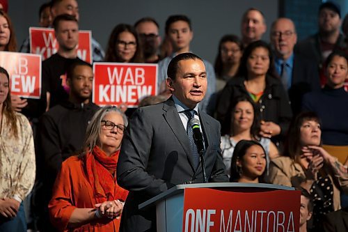 BROOK JONES / WINNIPEG FREE PRESS
Manitoba NDP Party Leader Wab Kinew speaks during A Rally for One Manitoba at Maples Collegiate in Winnipeg, Man., Sunday, Oct. 1, 2023. Hundreds of NDP supporters turned up at the rally. Manitobans head to the polls in the Manitoba Provincial Election Tuesday, Oct. 3, 2023.