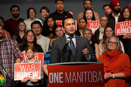 BROOK JONES / WINNIPEG FREE PRESS
Manitoba NDP Party Leader Wab Kinew speaks during A Rally for One Manitoba at Maples Collegiate in Winnipeg, Man., Sunday, Oct. 1, 2023. Hundreds of NDP supporters turned up at the rally. Manitobans head to the polls in the Manitoba Provincial Election Tuesday, Oct. 3, 2023.