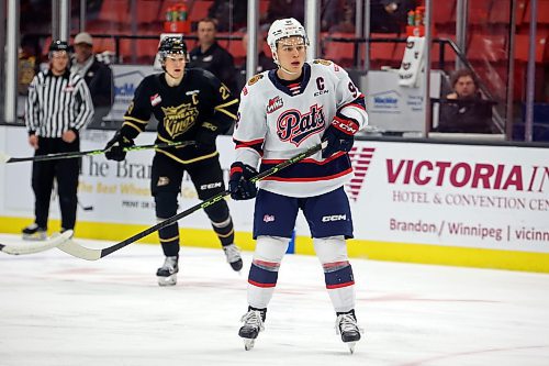 The loss of Regina Pats star forward Connor Bedard won’t help teams sell more tickets, although Western Hockey League commissioner Ron Robison said it will allow other players, perhaps such as Brandon Wheat Kings star Nate Danielson, who is in the background shadowing Bedard during a game at Westoba Place last season, to emerge into the spotlight. (Tim Smith/The Brandon Sun)