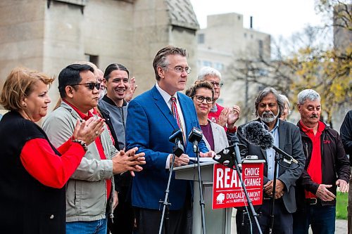 MIKAELA MACKENZIE / WINNIPEG FREE PRESS

Dougald Lamont makes a campaign announcement with other Manitoba Liberal Party candidates at the St. Boniface Cathedral on Monday, Oct. 2, 2023. For Carol story.
Winnipeg Free Press 2023.