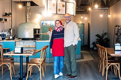 MIKAELA MACKENZIE / WINNIPEG FREE PRESS

Owner Fawaz Alsayeh and his wife, Batoul Hussein, at Winnibakes, a new Middle Eastern Levantine bakery in Lindenwoods, on Monday, Oct. 2, 2023. For Eva story.
Winnipeg Free Press 2023.