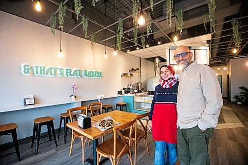 MIKAELA MACKENZIE / WINNIPEG FREE PRESS

Owner Fawaz Alsayeh and his wife, Batoul Hussein, at Winnibakes, a new Middle Eastern Levantine bakery in Lindenwoods, on Monday, Oct. 2, 2023. For Eva story.
Winnipeg Free Press 2023.