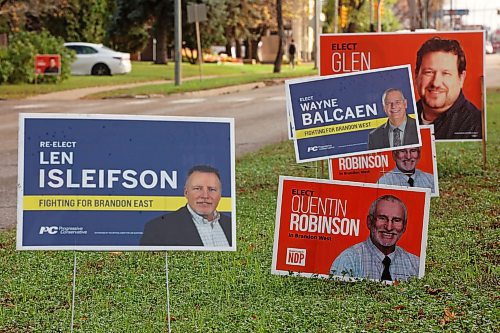 02102023
Election signs line the boulevard along 18th Street near Brandon University on Monday. Today is provincial election day in Manitoba with polls open throughout the city from 8:00AM to 8:00PM.
(Tim Smith/The Brandon Sun)