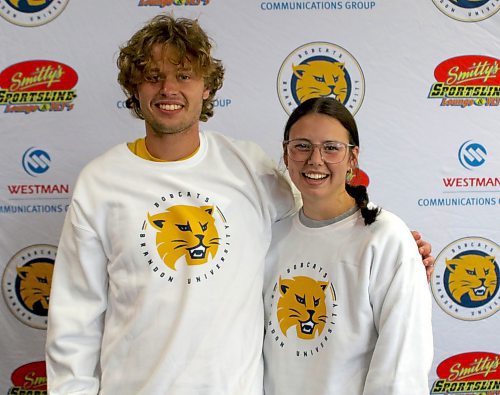 Zach Wood, left, and Ashley Robinson were named Brandon University Bobcats athletes of the month on Tuesday. (Thomas Friesen/The Brandon Sun)