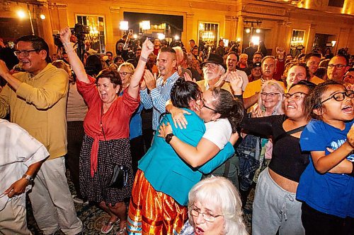 MIKAELA MACKENZIE / WINNIPEG FREE PRESS

Supporters cheer as results come in at the NDP party headquarters at the Fort Garry Hotel on Tuesday, Oct. 3, 2023. For election story.
Winnipeg Free Press 2023.