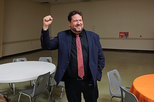 03102023
Brandon East NDP candidate Glen Simard cheers with supporters at the Brandon NDP campaign party at the Royal Canadian Legion Branch 3 on Victoria Avenue East on Tuesday evening after winning his seat in the Manitoba Legislature. 
(Tim Smith/The Brandon Sun)