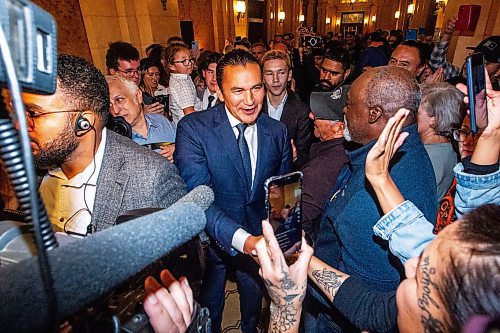 MIKAELA MACKENZIE / WINNIPEG FREE PRESS

NDP leader and new premier Wab Kinew walks into the NDP party headquarters at the Fort Garry Hotel on Tuesday, Oct. 3, 2023. For election story.
Winnipeg Free Press 2023.