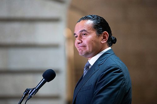 MIKAELA MACKENZIE / WINNIPEG FREE PRESS

Premier-elect Wab Kinew speaks with the media at the Manitoba Legislative Building on Wednesday, Oct. 4, 2023. For &#x2014; story.
Winnipeg Free Press 2023.