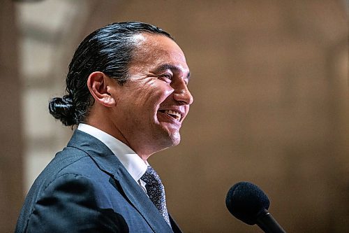 MIKAELA MACKENZIE / WINNIPEG FREE PRESS

Premier-elect Wab Kinew speaks with the media at the Manitoba Legislative Building on Wednesday, Oct. 4, 2023. For &#x2014; story.
Winnipeg Free Press 2023.