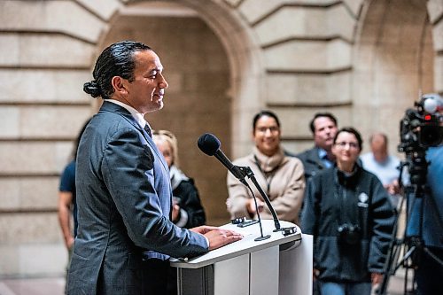 MIKAELA MACKENZIE / WINNIPEG FREE PRESS

Premier-elect Wab Kinew speaks with the media at the Manitoba Legislative Building on Wednesday, Oct. 4, 2023. For &#x2014; story.
Winnipeg Free Press 2023.