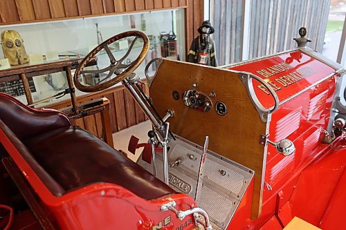 The driver's seat and instrument panel of the 1929 Bickle fire truck, on display in the museum at Brandon’s No. 1 Fire Hall, 120 19th Street North, on Thursday. (Michele McDougall/The Brandon Sun)