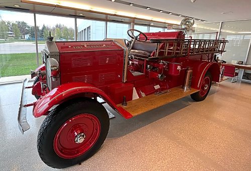 The driver's side angle of the 1929 Bickle fire truck, on display in the museum at Brandon’s No. 1 Fire Hall, 120 19th Street North, on Thursday. (Michele McDougall/The Brandon Sun)