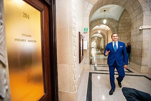 MIKAELA MACKENZIE / WINNIPEG FREE PRESS

Premier designate Wab Kinew walks into the premier&#x573; office to meet with outgoing premier Heather Stefanson at the Manitoba Legislative Building on Thursday, Oct. 5, 2023. For Danielle story.
Winnipeg Free Press 2023.