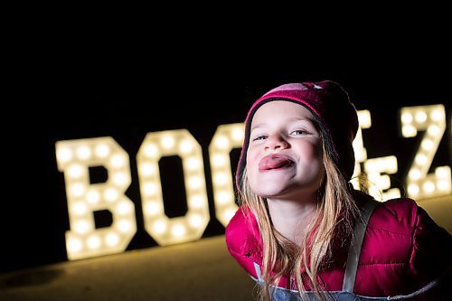 BROOK JONES / WINNIPEG FREE PRESS
Boo at the Zoo at the Assiniboine Park Zoo in Winnipeg Man., features a number of performers as well as plenty of Halloween fun. Boo at the Zoo run Oct. 6 to . 29. Pictured: Five-year-old Elena Greene having fun at Boo at the Zoo, while standing in front of a large light up sign, which was popular for selfies on opening night of Boo at the Zoo Friday, Oct. 6, 2023. Greene was seen having her photo taken by her parents with her eight-year-old brother Eli a moment earlier.