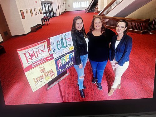 Tiana Vasconcelos, a choreographer with Mecca, Lisa Vasconcelos, director of Mecca Productions, and Kaitlyn Mitchell, general manager of the Western Manitoba Centennial Auditorium, announced the lineup for Mecca’s 2023-24 season at the auditorium on Thursday. (Tim Smith/The Brandon Sun)