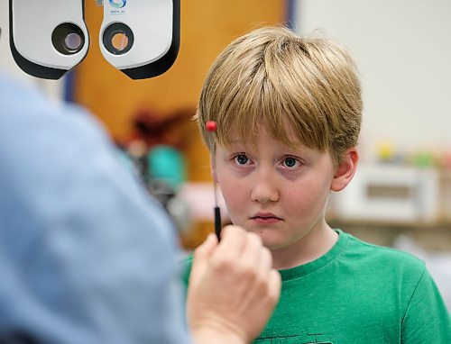 RUTH BONNEVILLE / WINNIPEG FREE PRESS
 
LOCAL - mobile eye clinic

Mikey (9yrs), of Fort Rouge School, gets his eyes checked by Dr. Stephen Mazur at the Mobile Eye Clinic that visited their school Tuesday. 

SCHOOL EYE CLINICS: Mobile Vision Care Clinic &#x460;an on-the-go optometry team that visits schools to check students' eyes &#x460;has expanded operations this year following the injection of provincial funds. Since the start of the year, the clinic, which partners with school divisions, has been visiting city schools, in addition to rural sites with new funding. 

October 10th, 2023