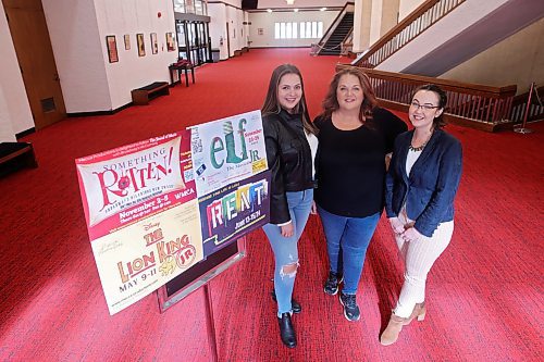 12102023
Kaitlyn Mitchell, General Manager of the Western Manitoba Centennial Auditorium, Lisa Vasconcelos, Director of Mecca Productions, and Tiana Vasconcelos, a choreographer with Mecca, announced Mecca&#x2019;s 2023-24 upcoming season at the auditorium on Thursday. Mecca will be producing the musicals Something Rotten!, elf Jr., The Lion King Jr. and RENT. For the performances of RENT, Mecca Productions will be partnering with the Sexuality Education Resource Centre (SERC), Brandon Pride and Pflag Brandon. The organizations will have displays and educational material available at the RENT showings. 
(Tim Smith/The Brandon Sun)