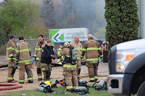 BEFS crews remained on scene to put out hotspots after battling a fire at Progressive Westman on Park Avenue East early Friday morning. (Geena Mortfield/The Brandon Sun)