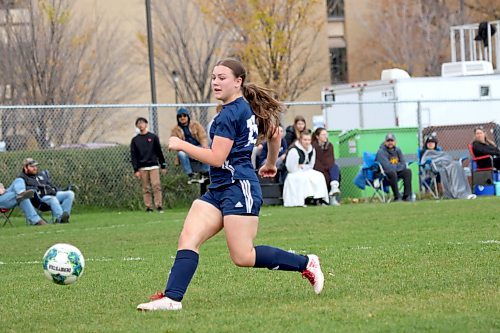 Jorja Hoad earned her second hat trick of the season as the Brandon University Bobcats blanked the St. Boniface Les Rouges 4-0 in MCAC women's soccer action at the Healthy Living Centre field on Saturday. (Thomas Friesen/The Brandon Sun)