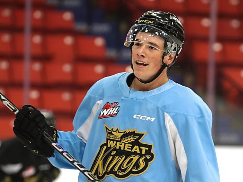 Tony Wilson, shown at a recent Brandon Wheat Kings practice at Westoba Place, had his first two goals of the season on Saturday but the Wheat Kings fell 3-2 to the host Spokane Chiefs. (Perry Bergson/The Brandon Sun)
Oct. 16, 2023