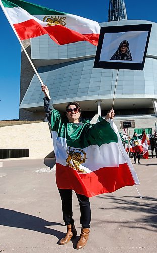 JOHN WOODS / WINNIPEG FREE PRESS
People gather to protest the Iranian regime at the Human Rights Museum in Winnipeg Sunday, October 15, 2023. 

Reporter: searle