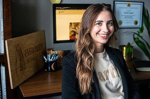 MIKAELA MACKENZIE / WINNIPEG FREE PRESS

Chanelle Lagass, founder of Evergreen Nourish Co (a nutritionist service with an environmental focus), in her home office in St. Agathe on Tuesday, Oct. 17, 2023. For Janine LeGal story.
Winnipeg Free Press 2023.