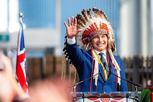 MIKAELA MACKENZIE / WINNIPEG FREE PRESS

Wab Kinew gives a speech after being sworn in as premier of Manitoba at The Leaf on Wednesday, Oct. 18, 2023.
Winnipeg Free Press 2023.