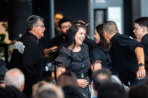 MIKAELA MACKENZIE / WINNIPEG FREE PRESS

The Norman Chief Memorial Dancers do the Red River Jig at Wab Kinew&#x573; swearing-in ceremony at The Leaf on Wednesday, Oct. 18, 2023.
Winnipeg Free Press 2023.