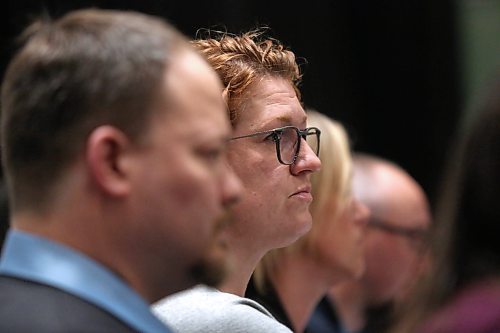 Brandon School Division trustee candidate Sheri Miller looks out to the crowd during the all-candidates debate on Wednesday evening at Brandon University's Evans Theatre. (Matt Goerzen/The Brandon Sun)