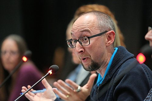 Brandon School Division trustee candidate Brad Rusnak gets a little animated while answering a question from a panelist during the all-candidates debate on Wednesday evening at Brandon University's Evans Theatre. (Matt Goerzen/The Brandon Sun)