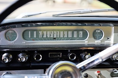 The speedometer of Jeff Munro's 1960 black Starliner two-door hard top in north Brandon on Thursday. (Michele McDougall/The Brandon Sun) 